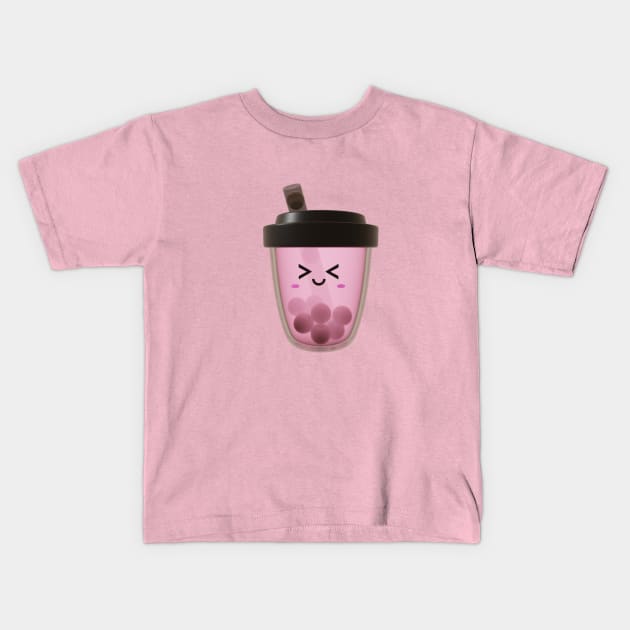 Cute strawberry boba tea Kids T-Shirt by Pakanese_Art